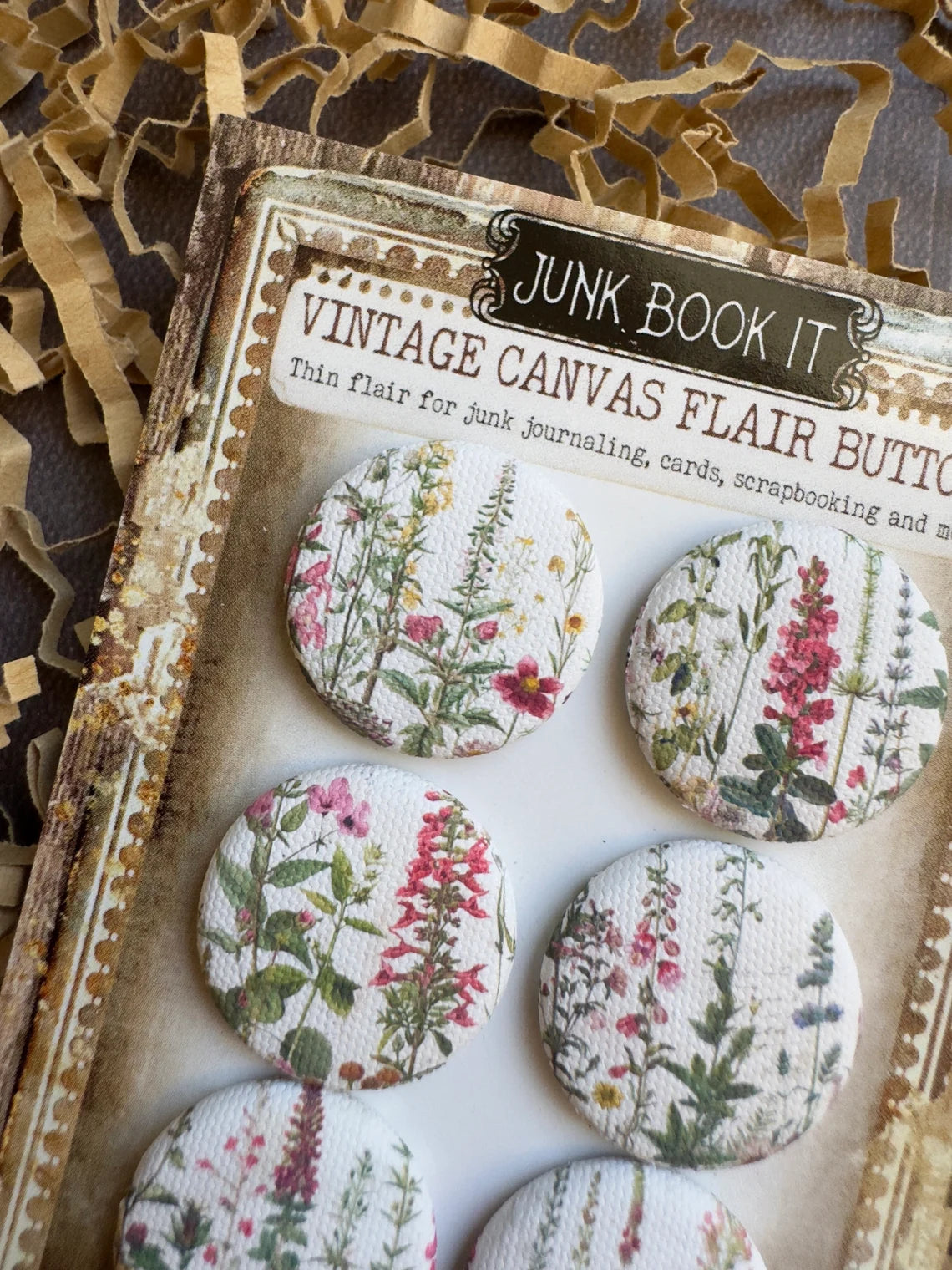 Vintage Wild Flower Canvas Flair Buttons