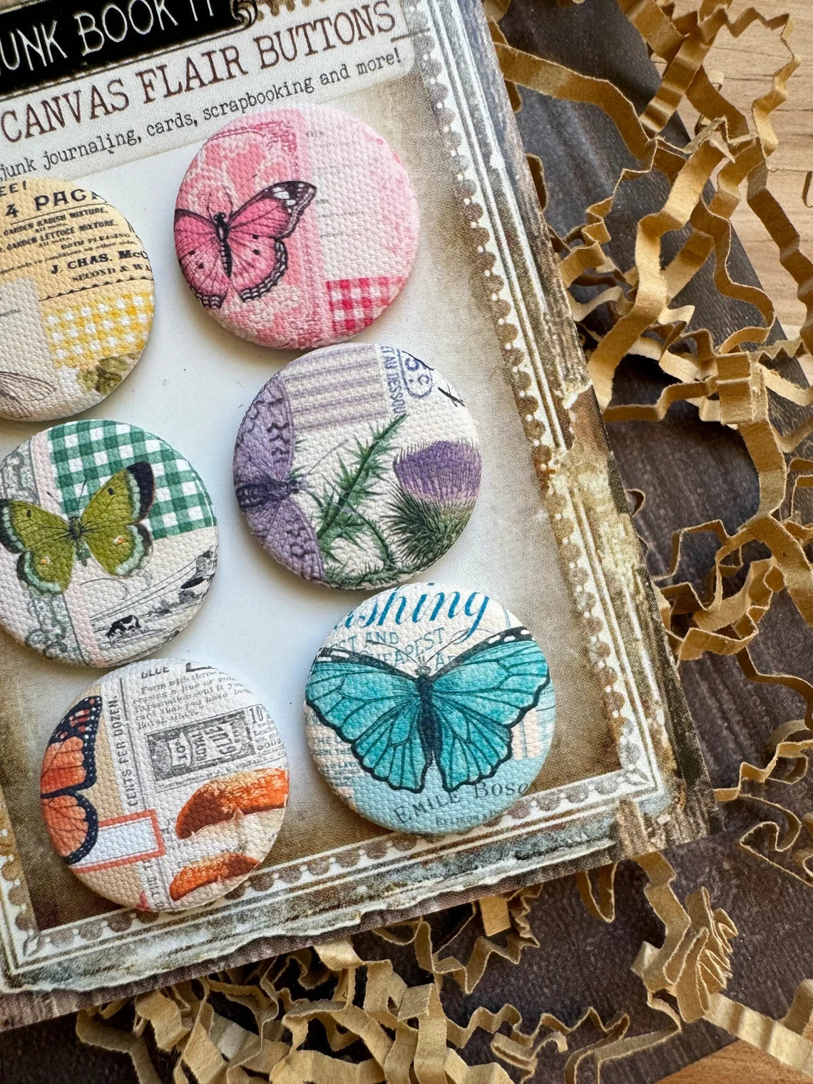 Vintage Bright Butterfly Canvas Flair Buttons