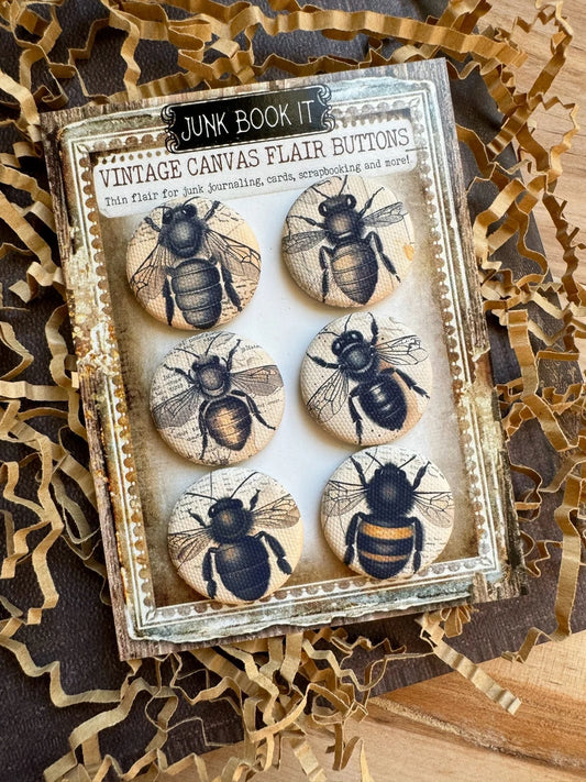 Vintage Bees Canvas Flair Buttons