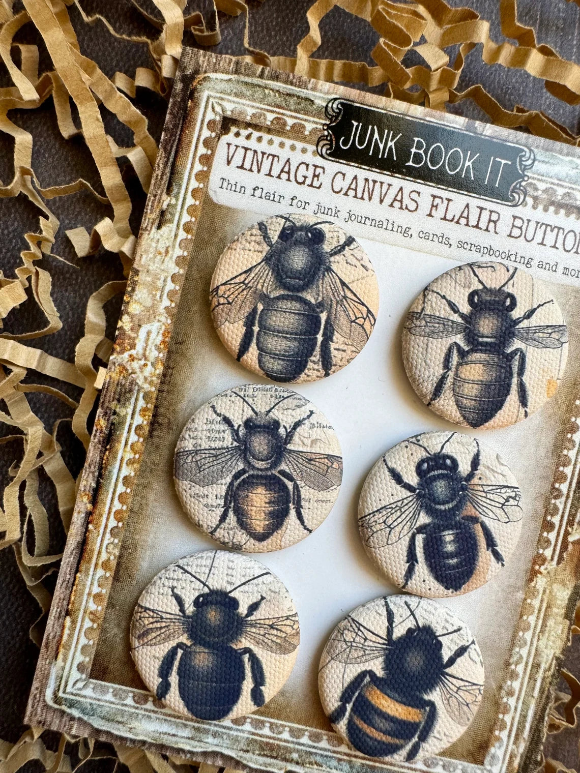 Vintage Bees Canvas Flair Buttons