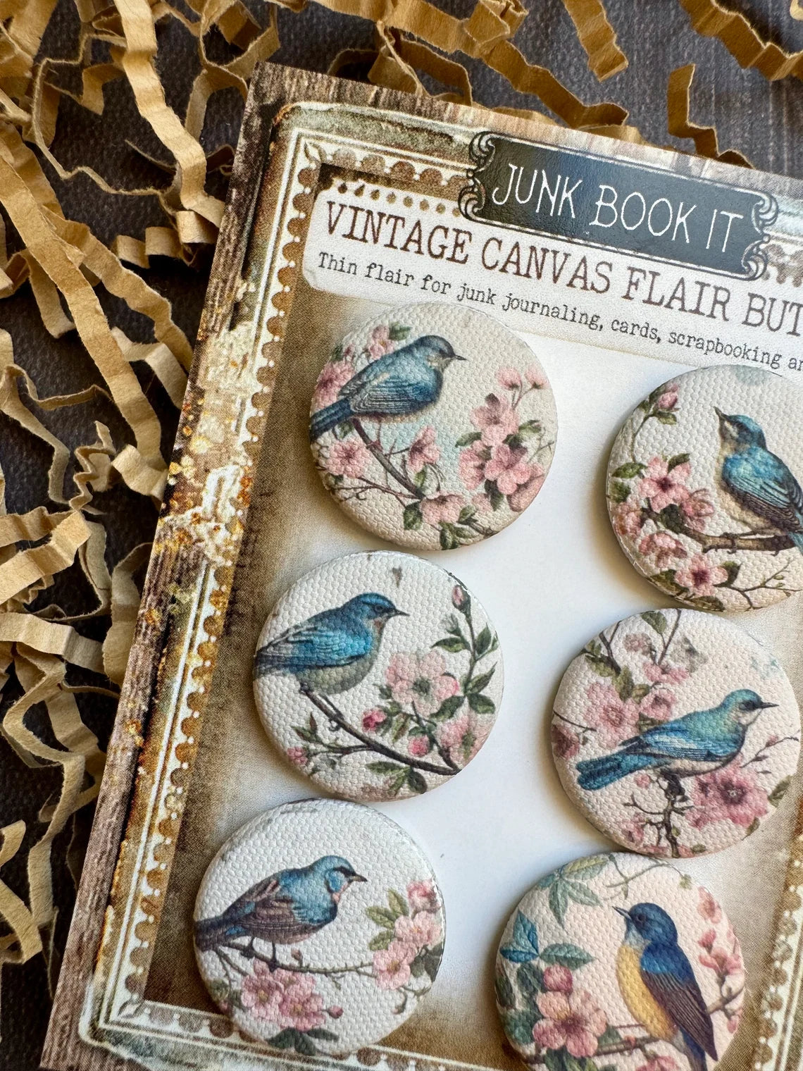 Vintage Cherry Blossom Birds Canvas Flair Buttons