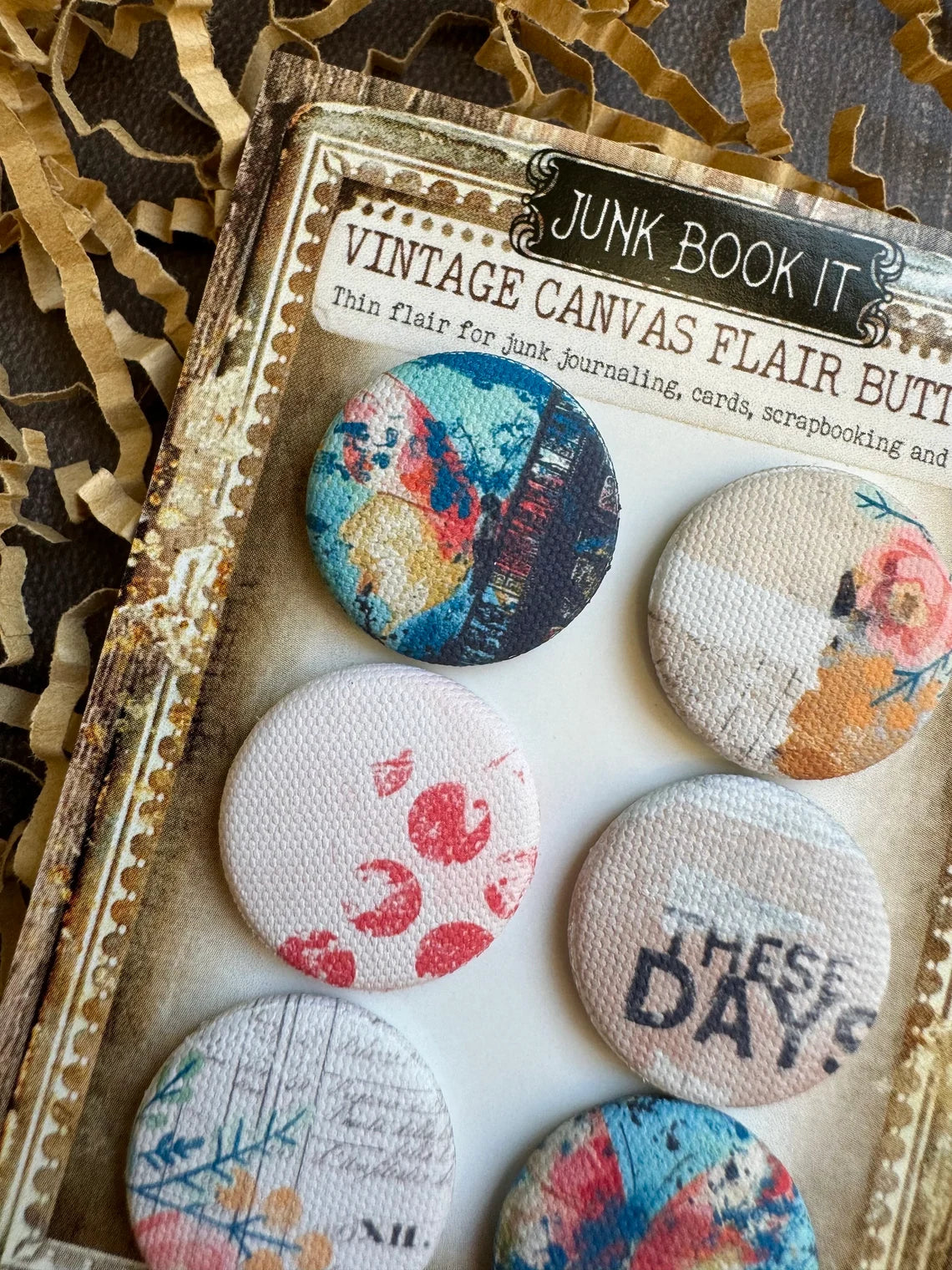 vintage Bright Floral Butterfly Canvas Flair Buttons