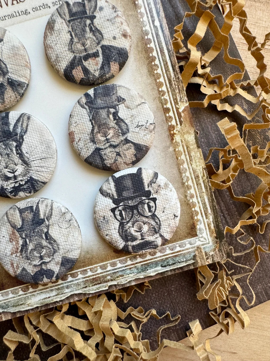 Vintage Dapper Rabbit Canvas Flair Buttons
