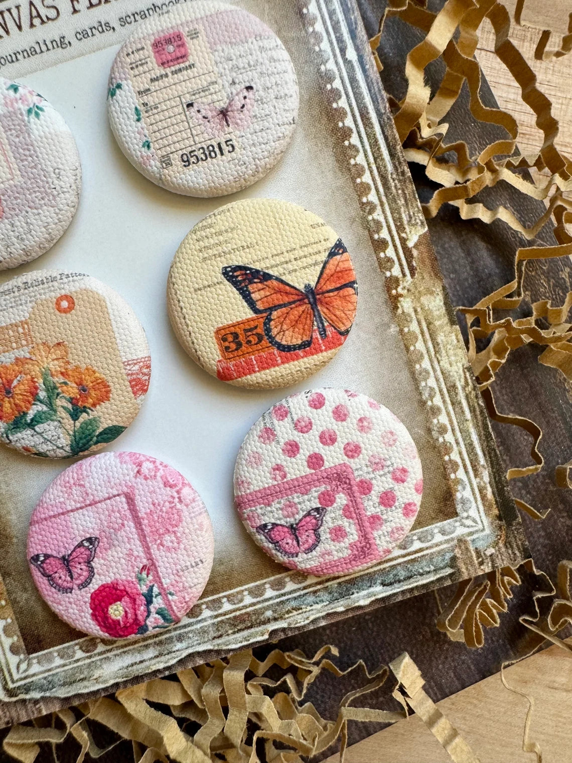 Vintage Bright Garden Canvas Flair Buttons