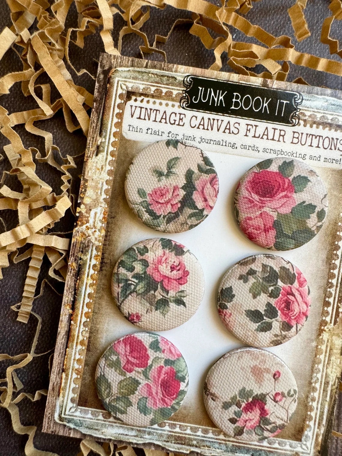 Vintage Pink Rose Canvas Flair Buttons