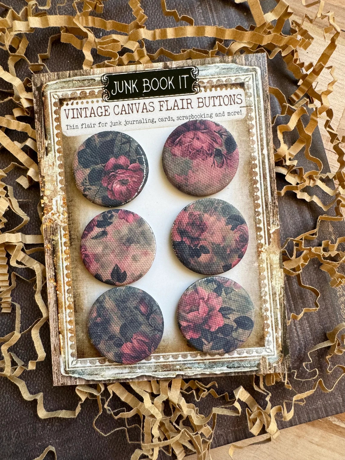 Vintage Rustic Rose Canvas Flair Buttons