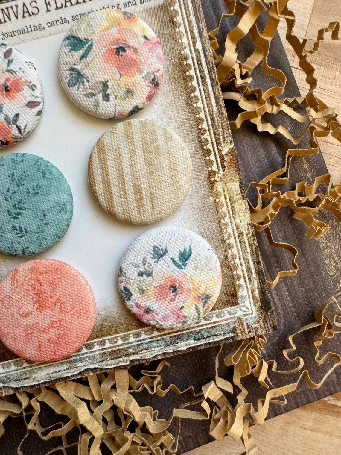 Vintage Peachy Florals Canvas Flair Buttons