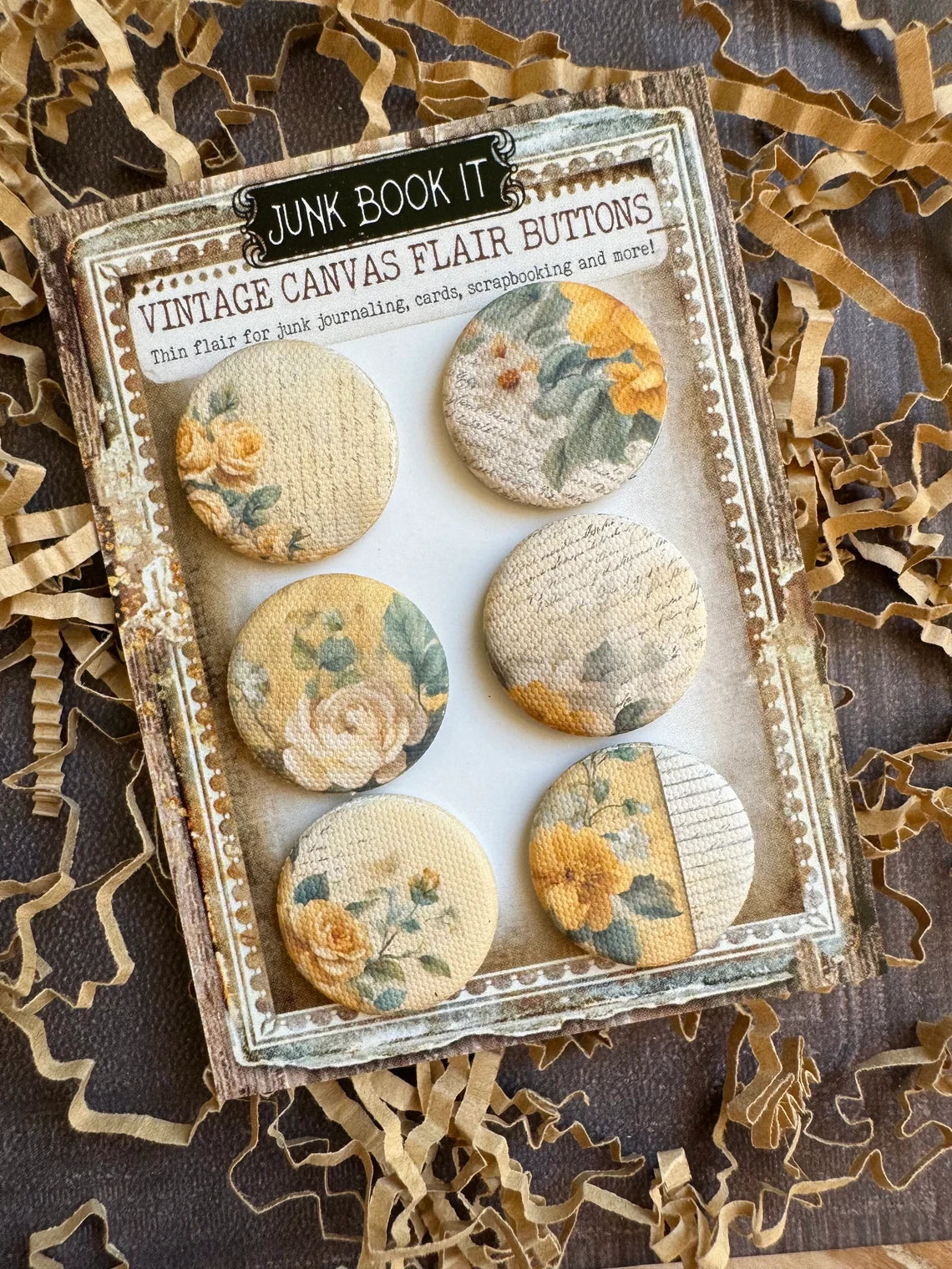 Vintage Yellow Florals Canvas Flair Buttons