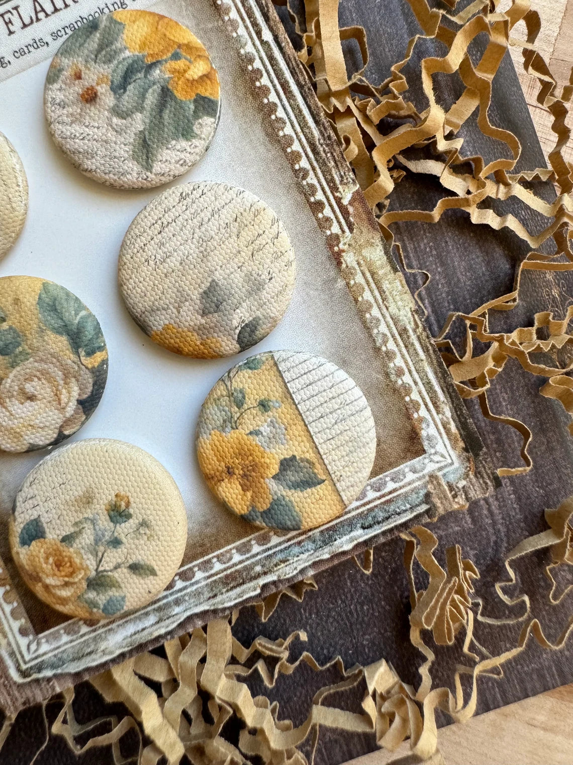 Vintage Yellow Florals Canvas Flair Buttons