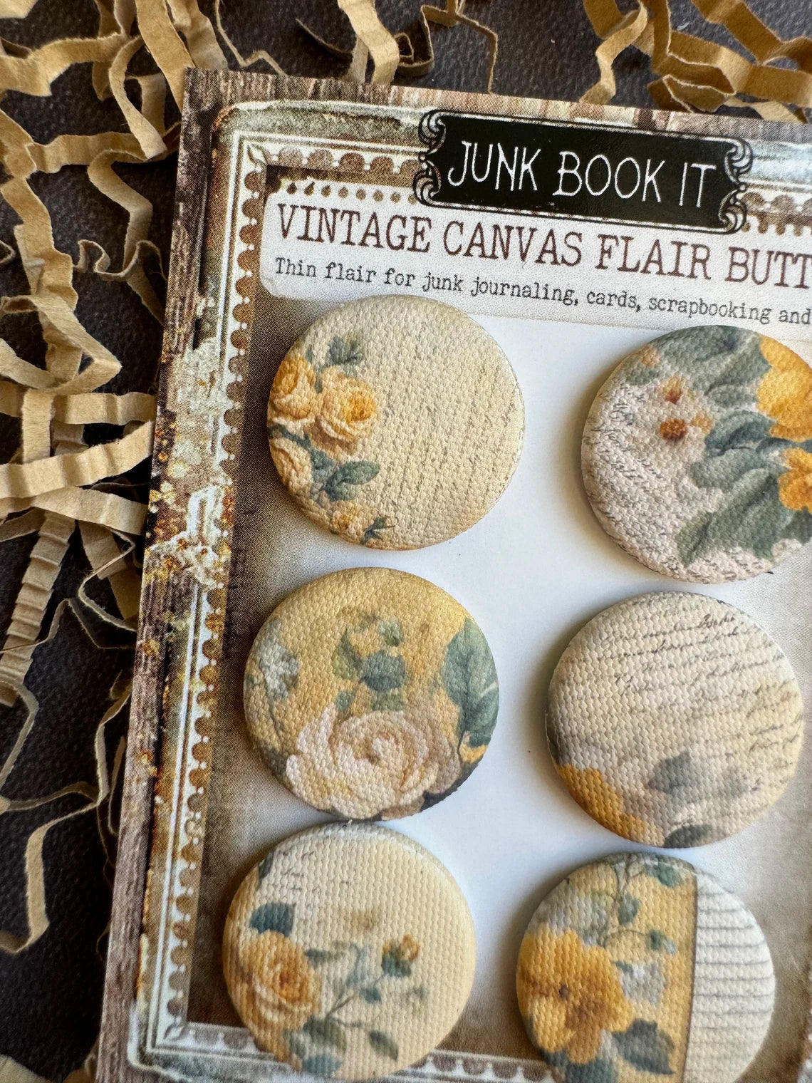 Vintage Yellow Florals Canvas Flair Buttons