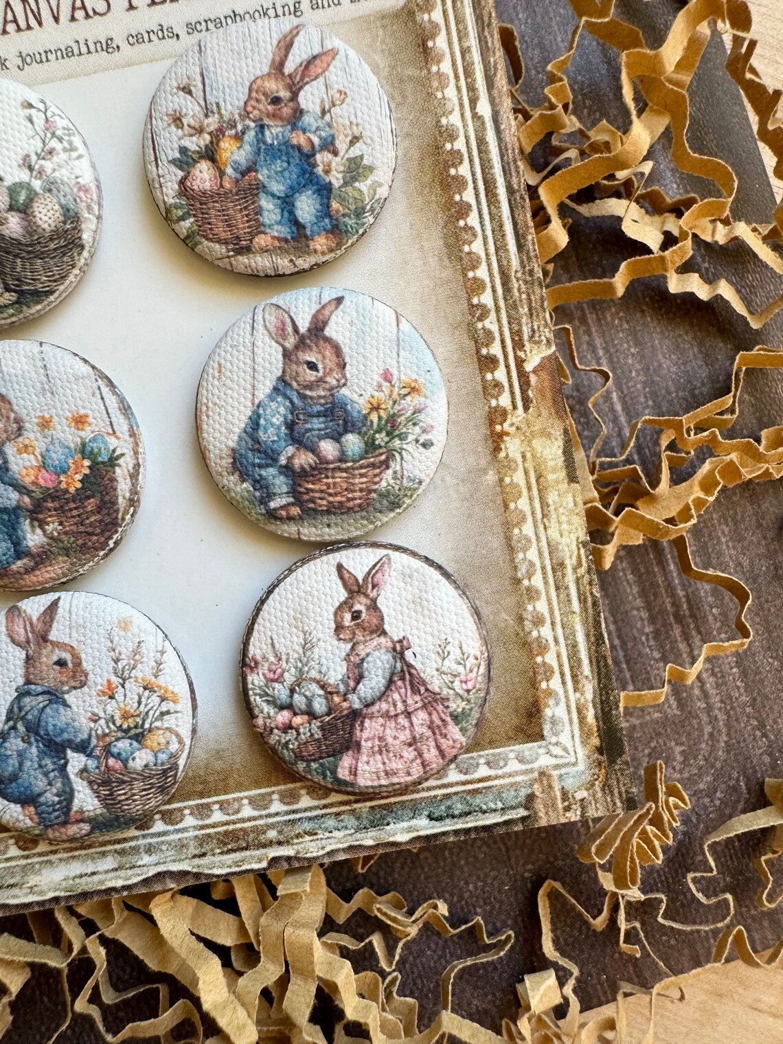 Vintage Easter Bunny Canvas Flair Buttons