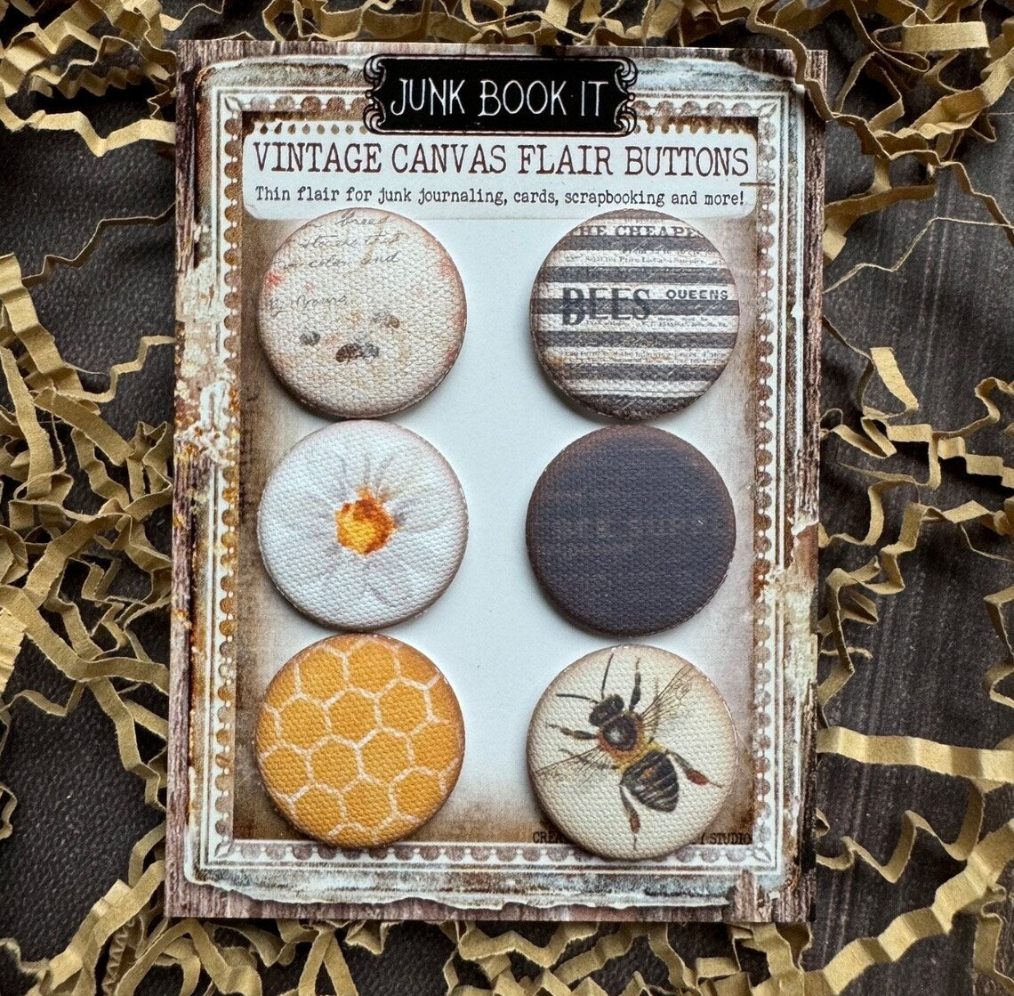 Vintage Bee Hive Canvas Flair Buttons