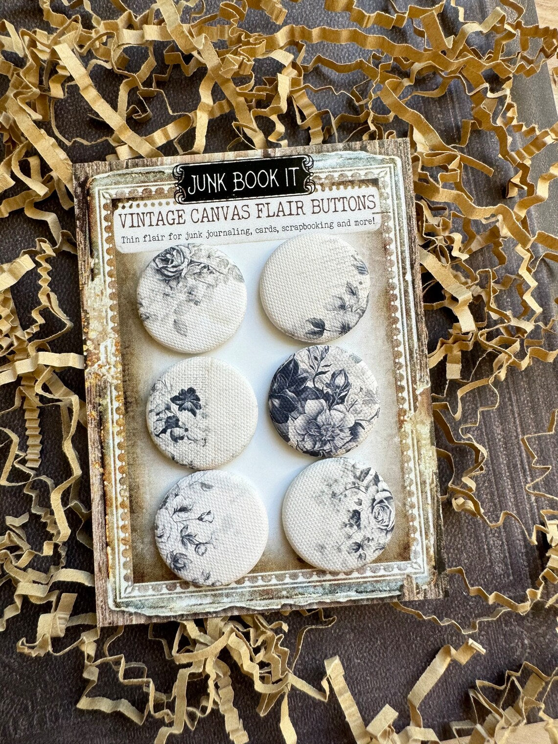 Vintage Black And White Florals Canvas Flair Buttons