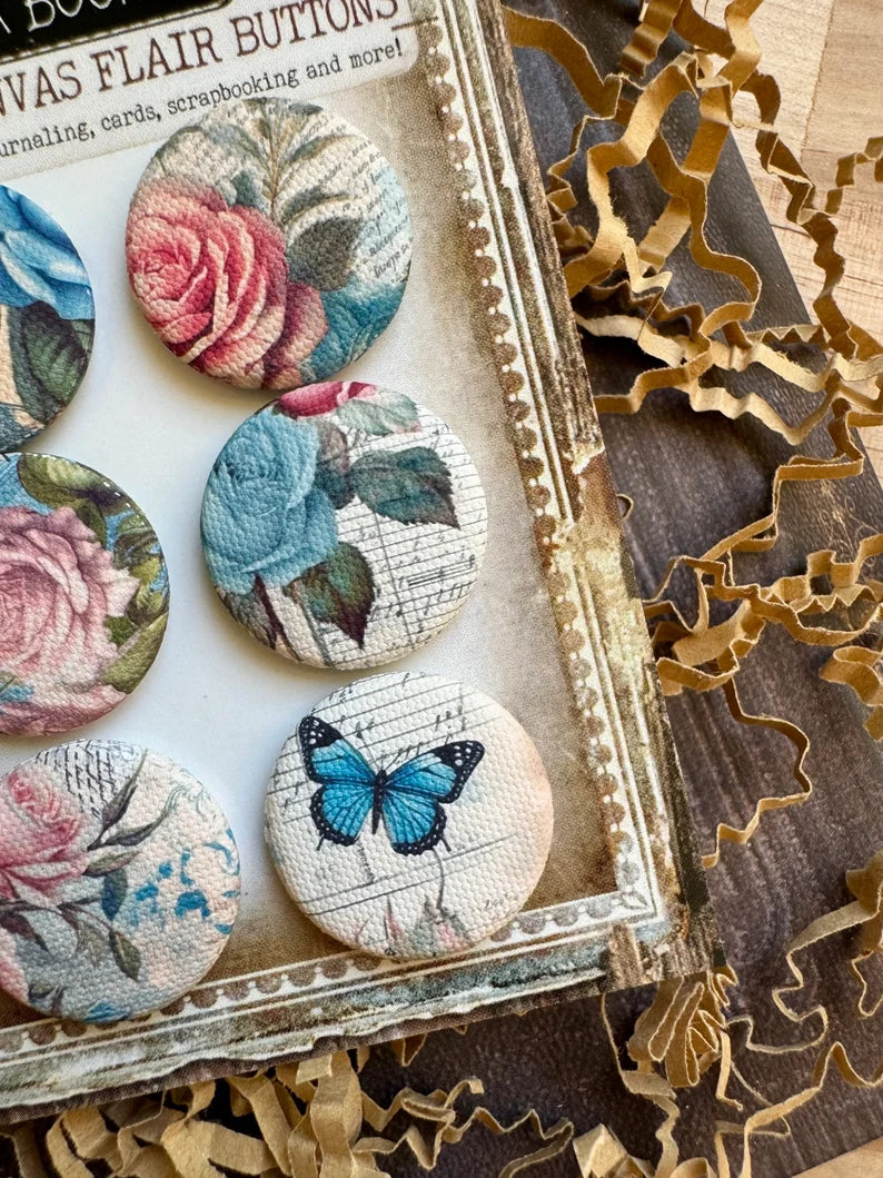 Vintage Shabby Rose Garden Canvas Flair Buttons