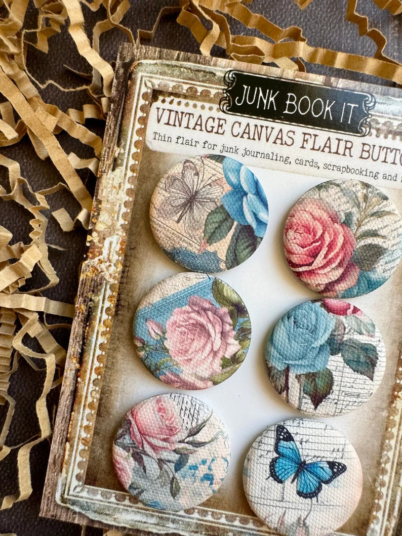 Vintage Shabby Rose Garden Canvas Flair Buttons