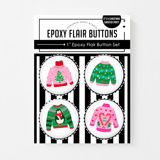 It's A Christmas Sweater Party Epoxy Flair Buttons