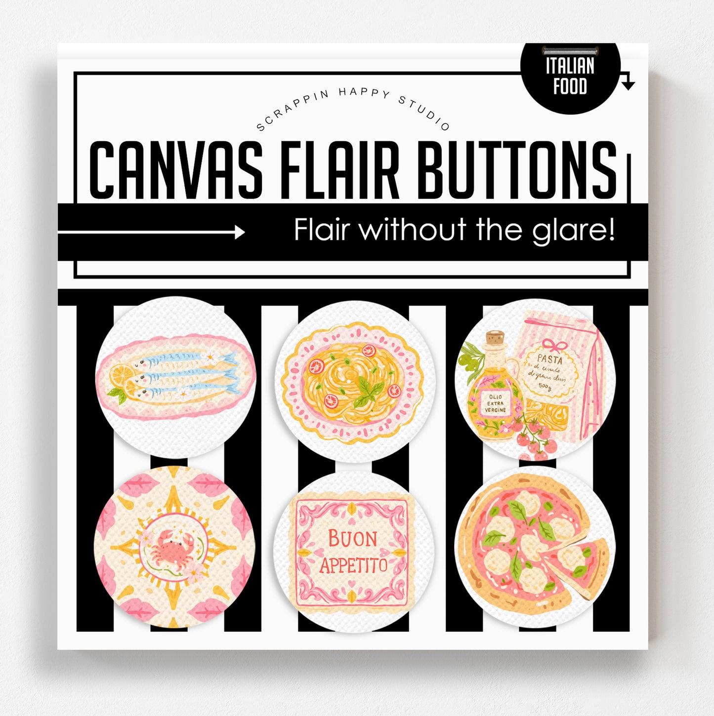 Italian Food Canvas Flair Buttons