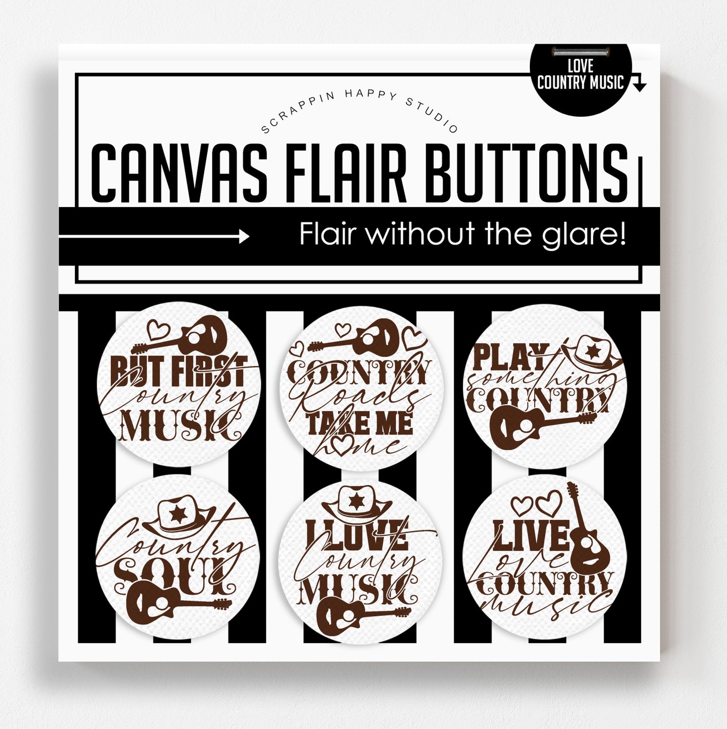 Love Country Music Canvas Flair Buttons