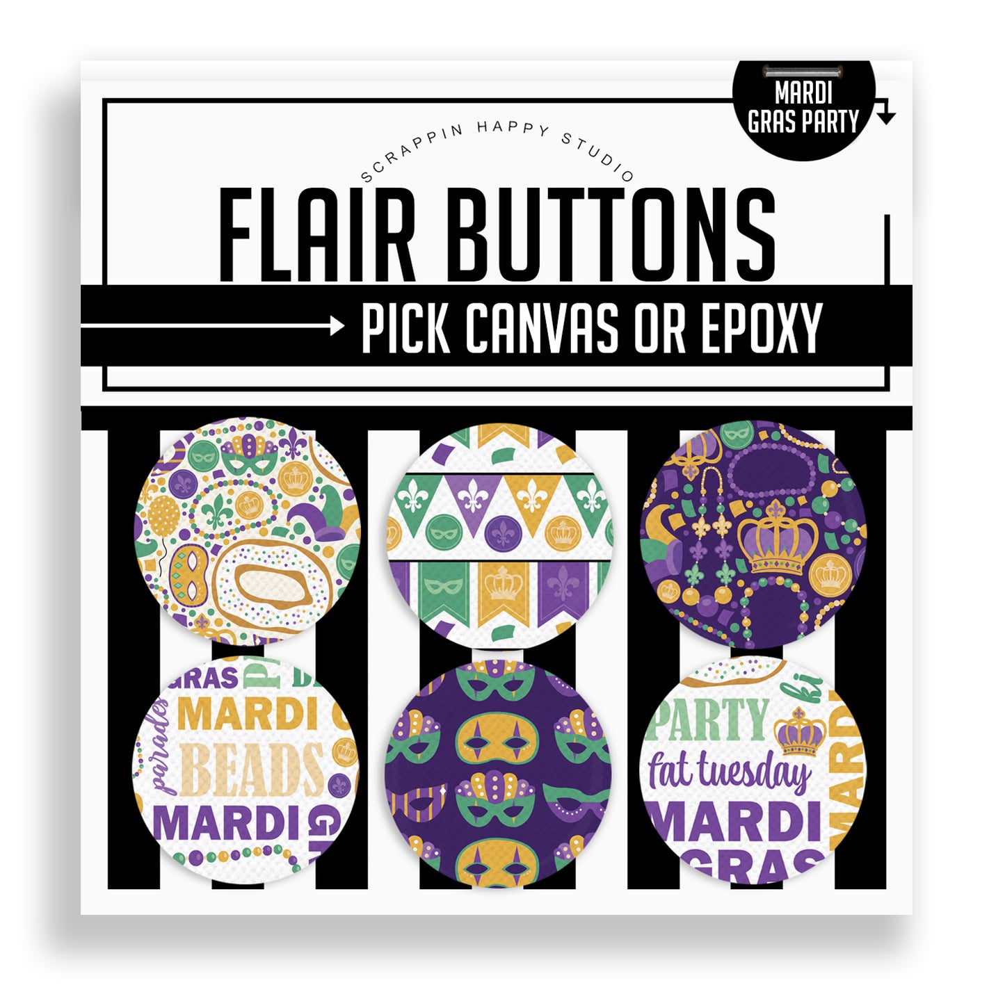 Mardi Gras Party Flair Buttons