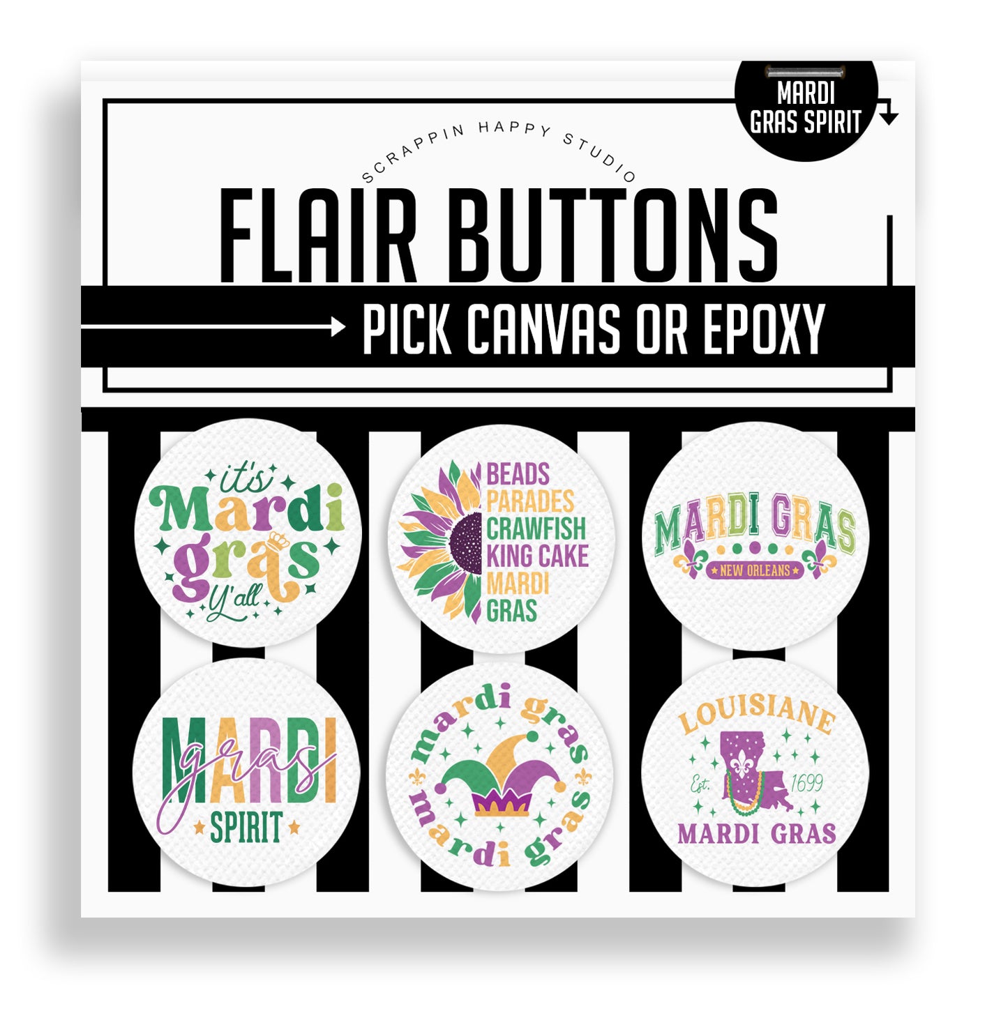 Mardi Gras Spirit Flair Buttons