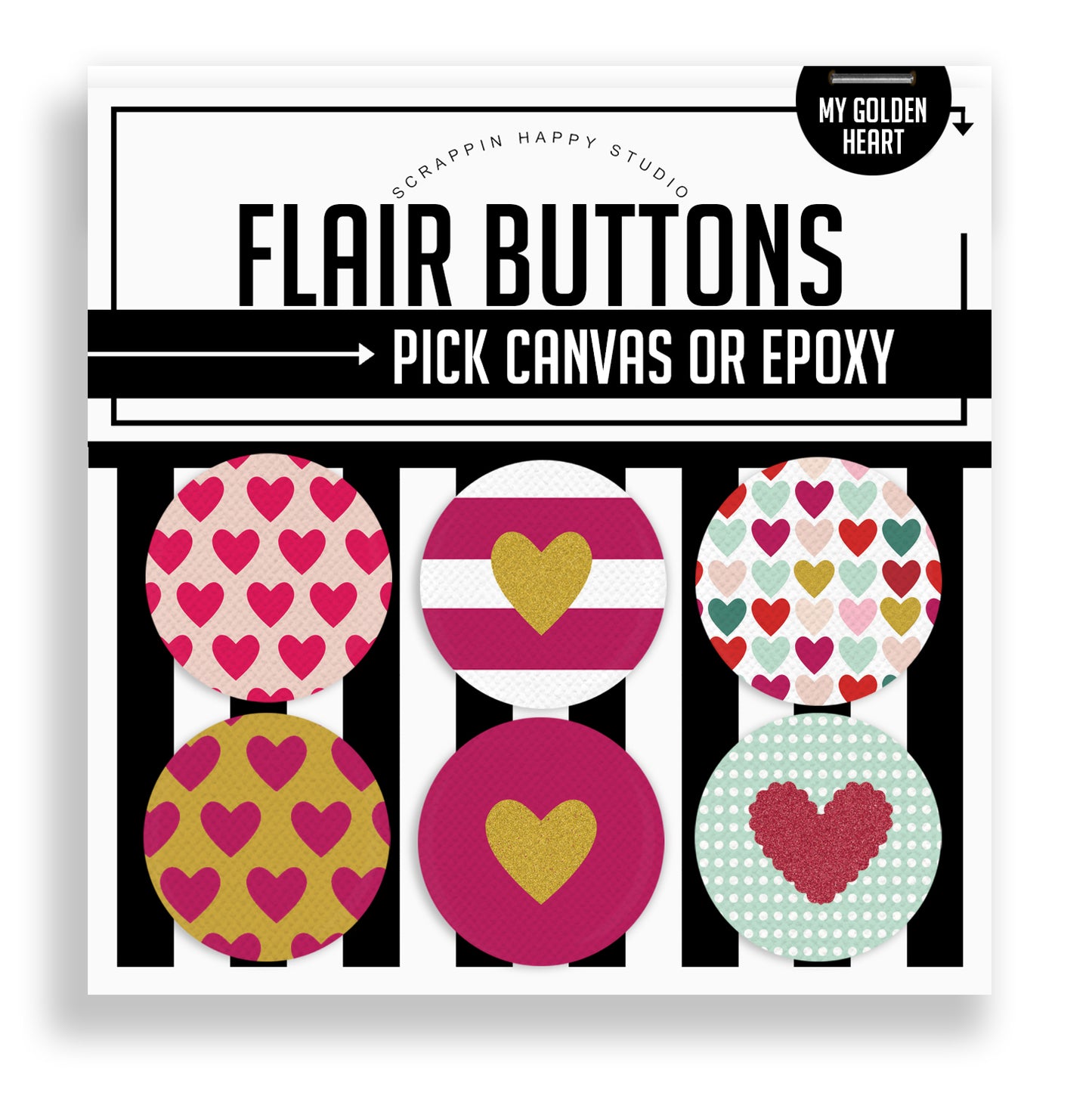 My Golden Hearts Flair Buttons