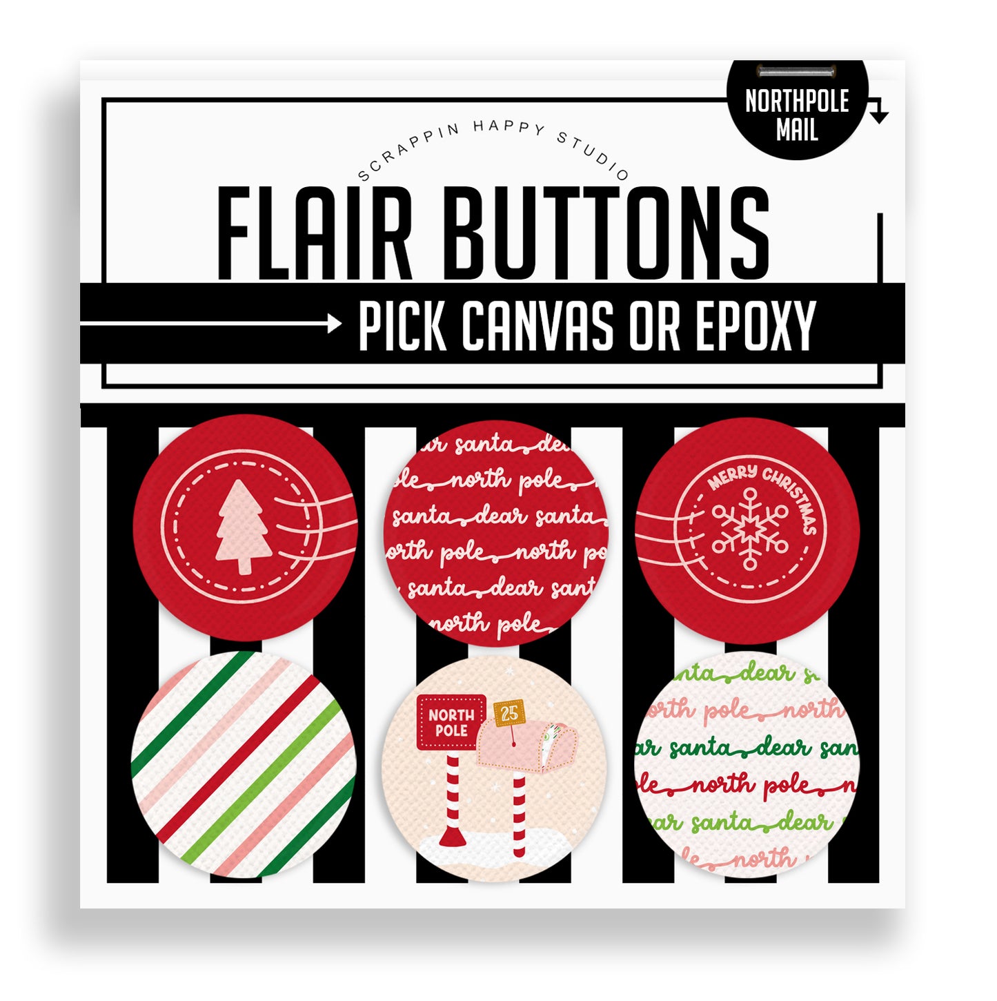 North Pole Mail Flair Buttons