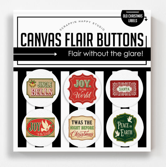 Old Christmas Labels Canvas Flair Buttons