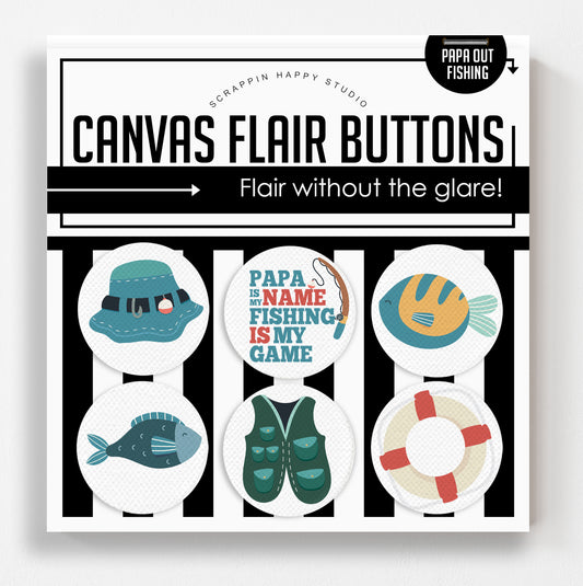 Papa Out Fishing Flair Buttons