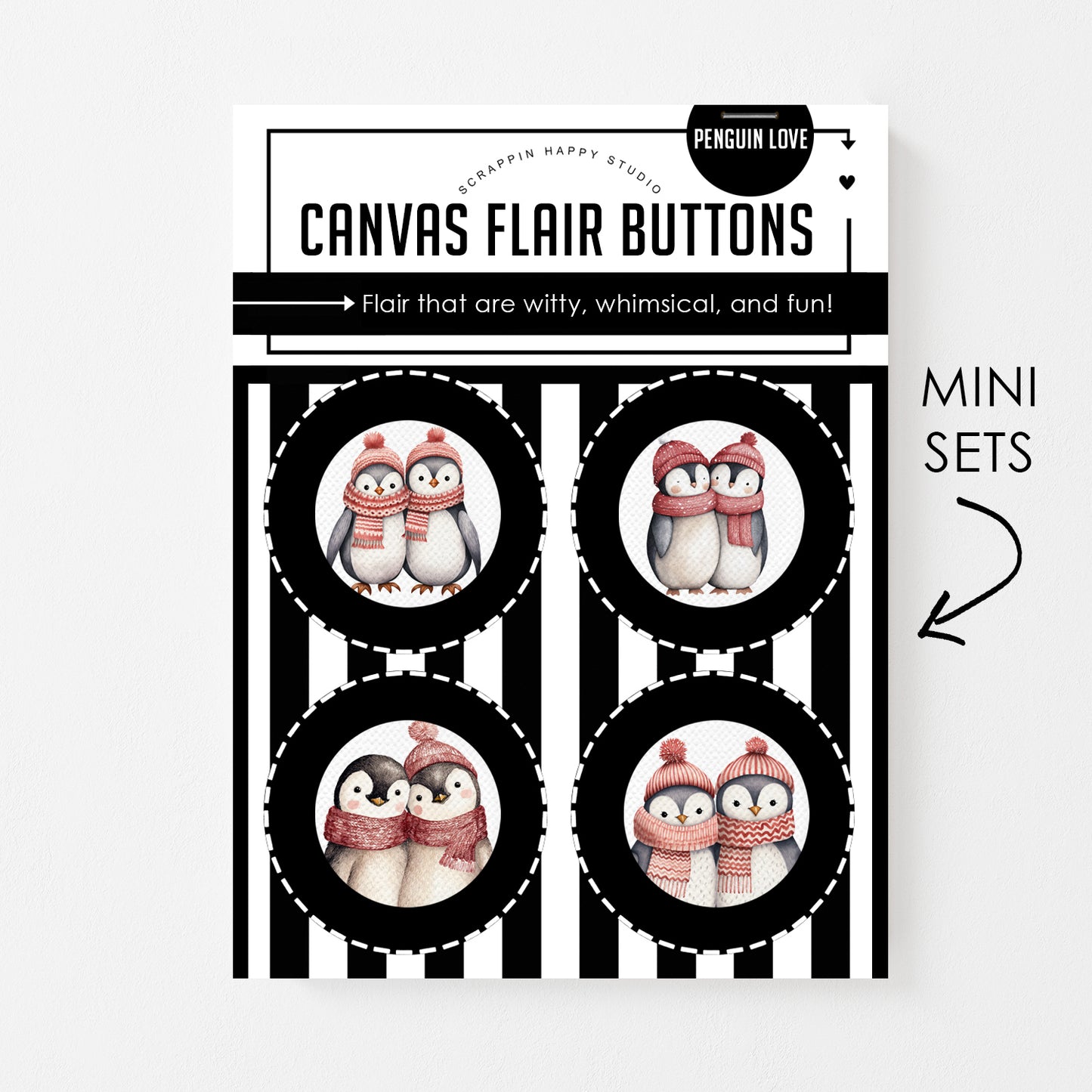Penguin Love Canvas Flair Buttons