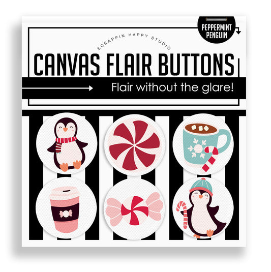 Peppermint Penguin Christmas Canvas Flair Buttons