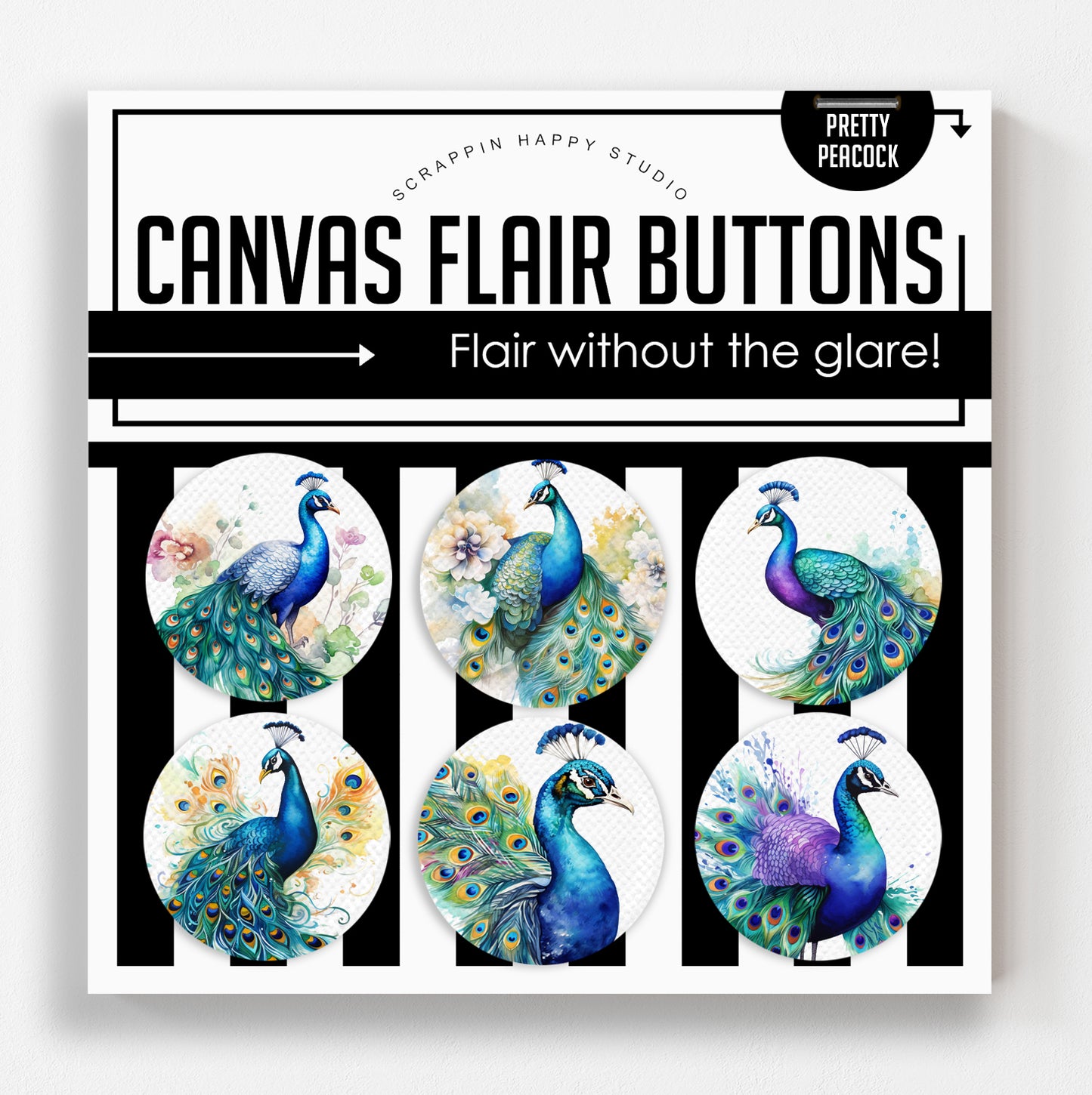 Pretty Peacocks Canvas Flair Buttons