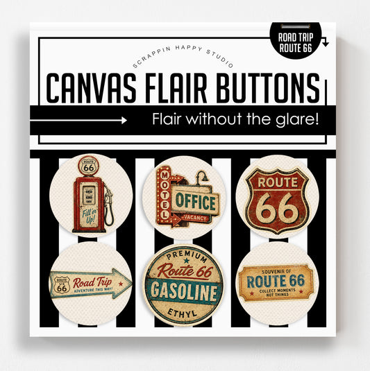 Road Trip Route 66 Canvas Flair Buttons