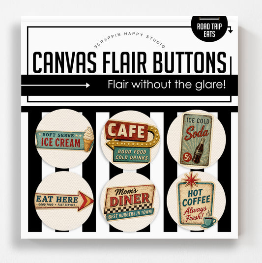 Road Trip Eats Canvas Flair Buttons