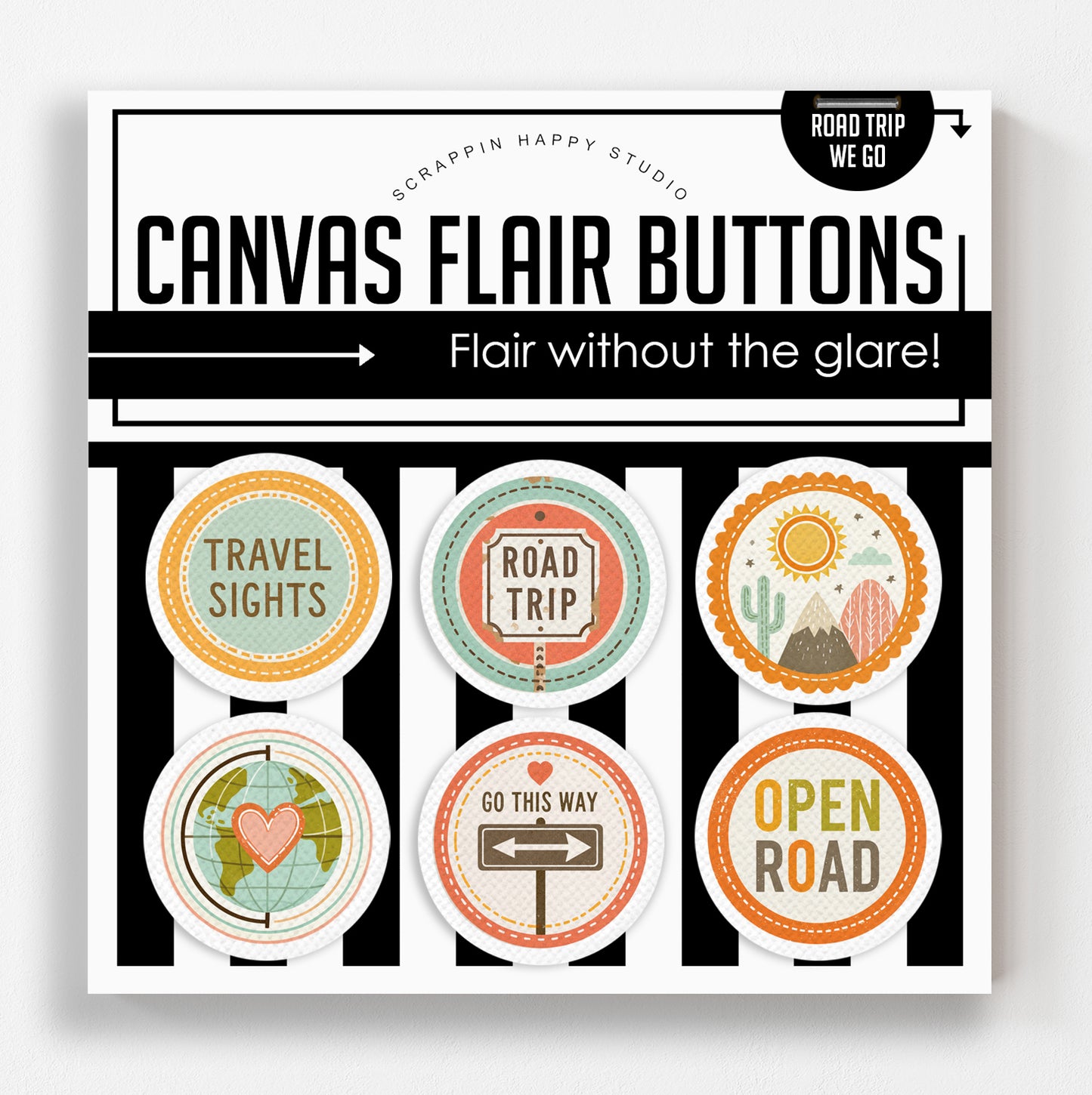 Road Trip We Go Canvas Flair Buttons