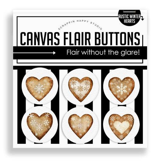 Rustic Winter Hearts Canvas Flair Buttons