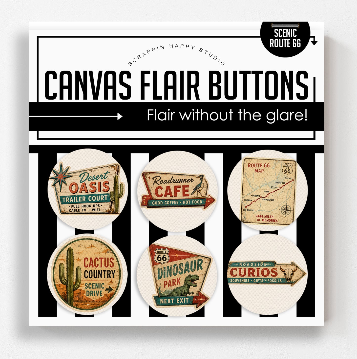 Scenic Route 66 Canvas Flair Buttons