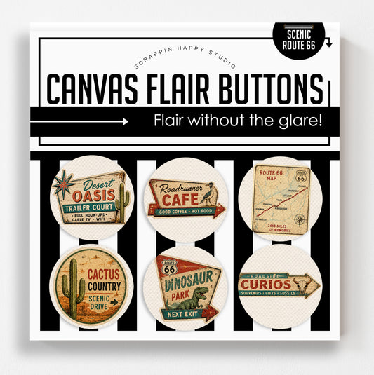 Scenic Route 66 Canvas Flair Buttons
