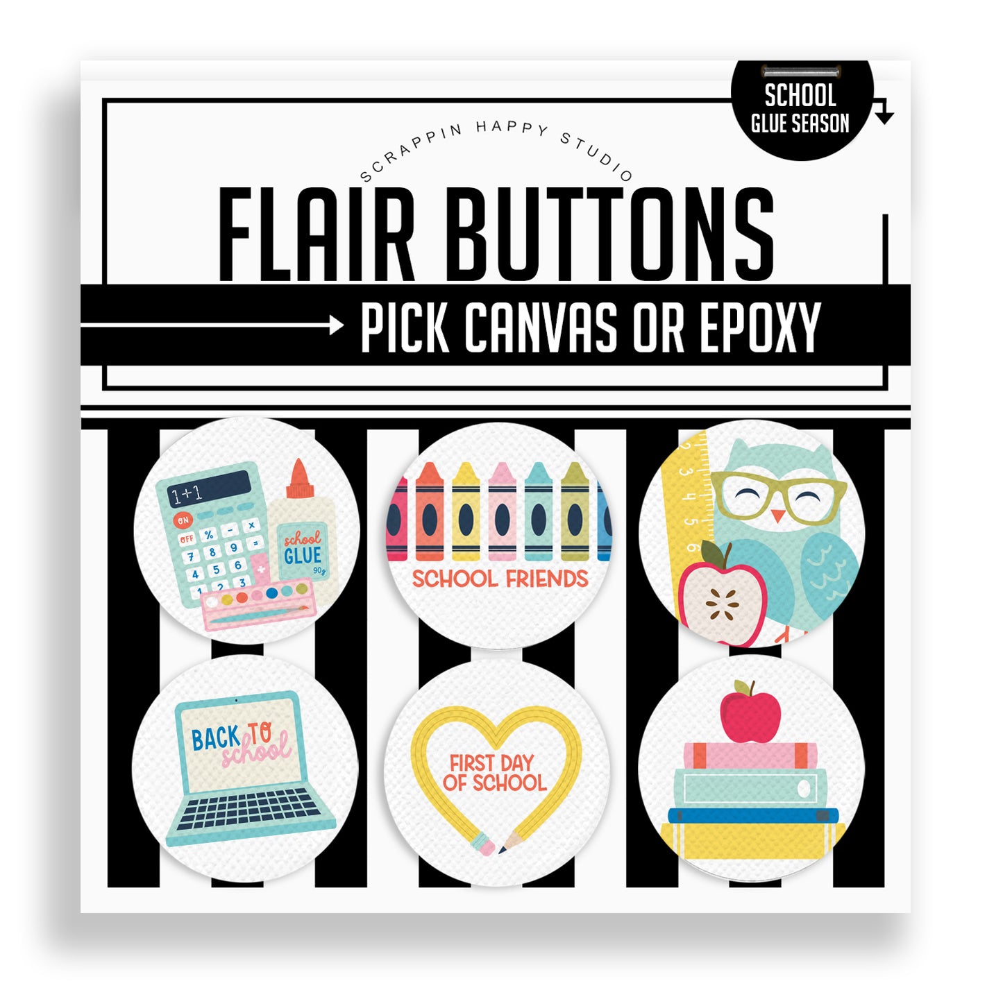 School Glue Season Flair Buttons