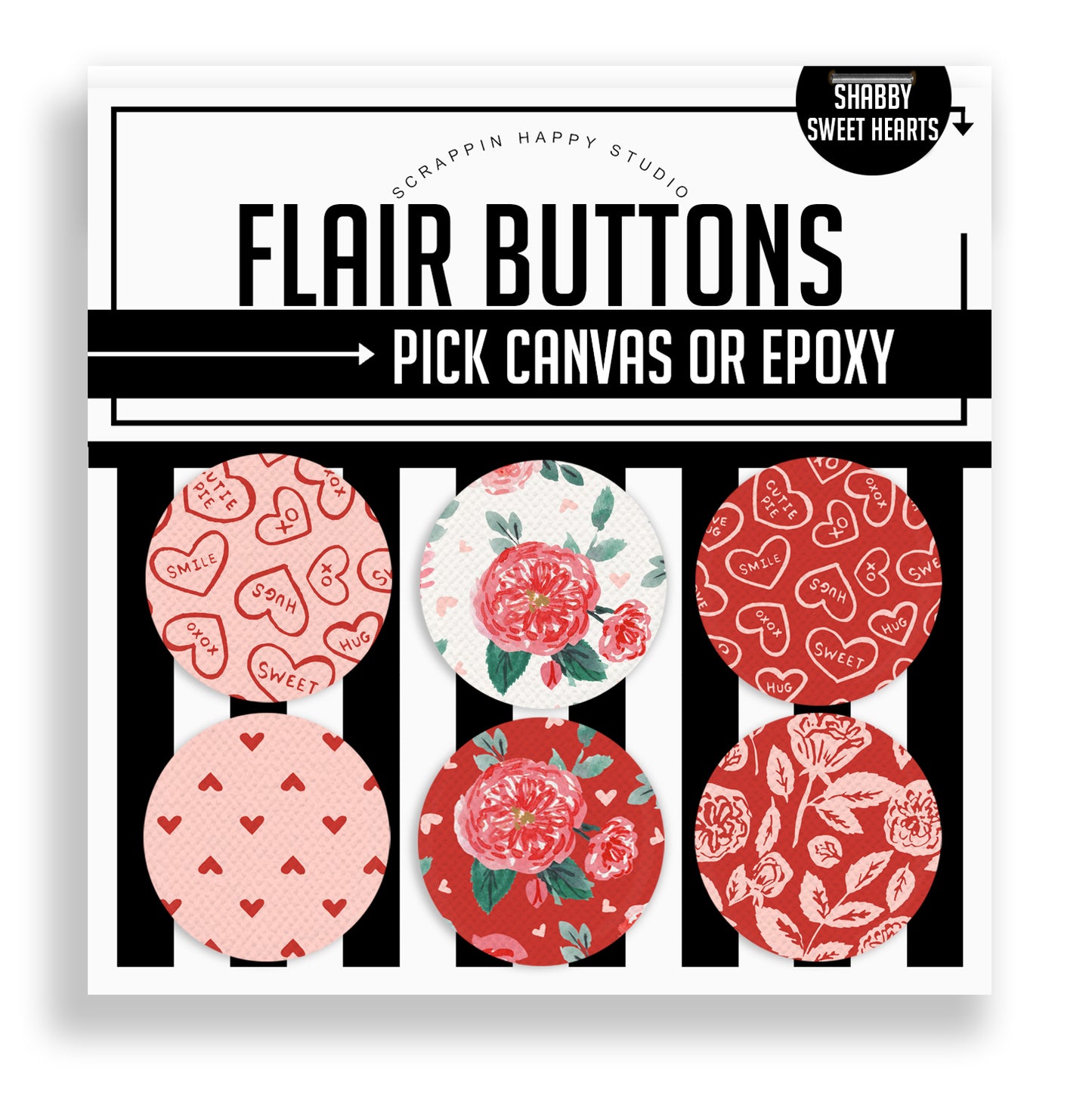 Shabby Sweet Hearts Flair Buttons