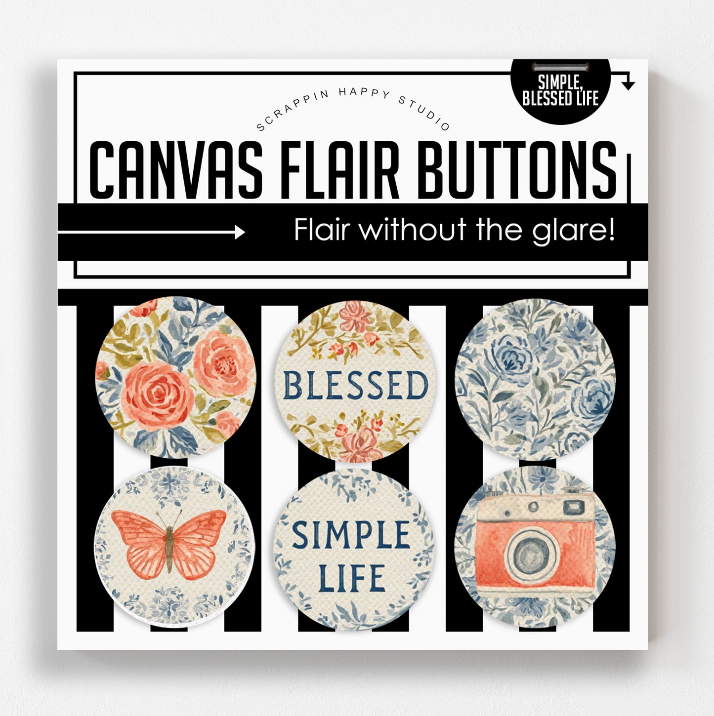 Simple, Blessed Life Canvas Flair Buttons