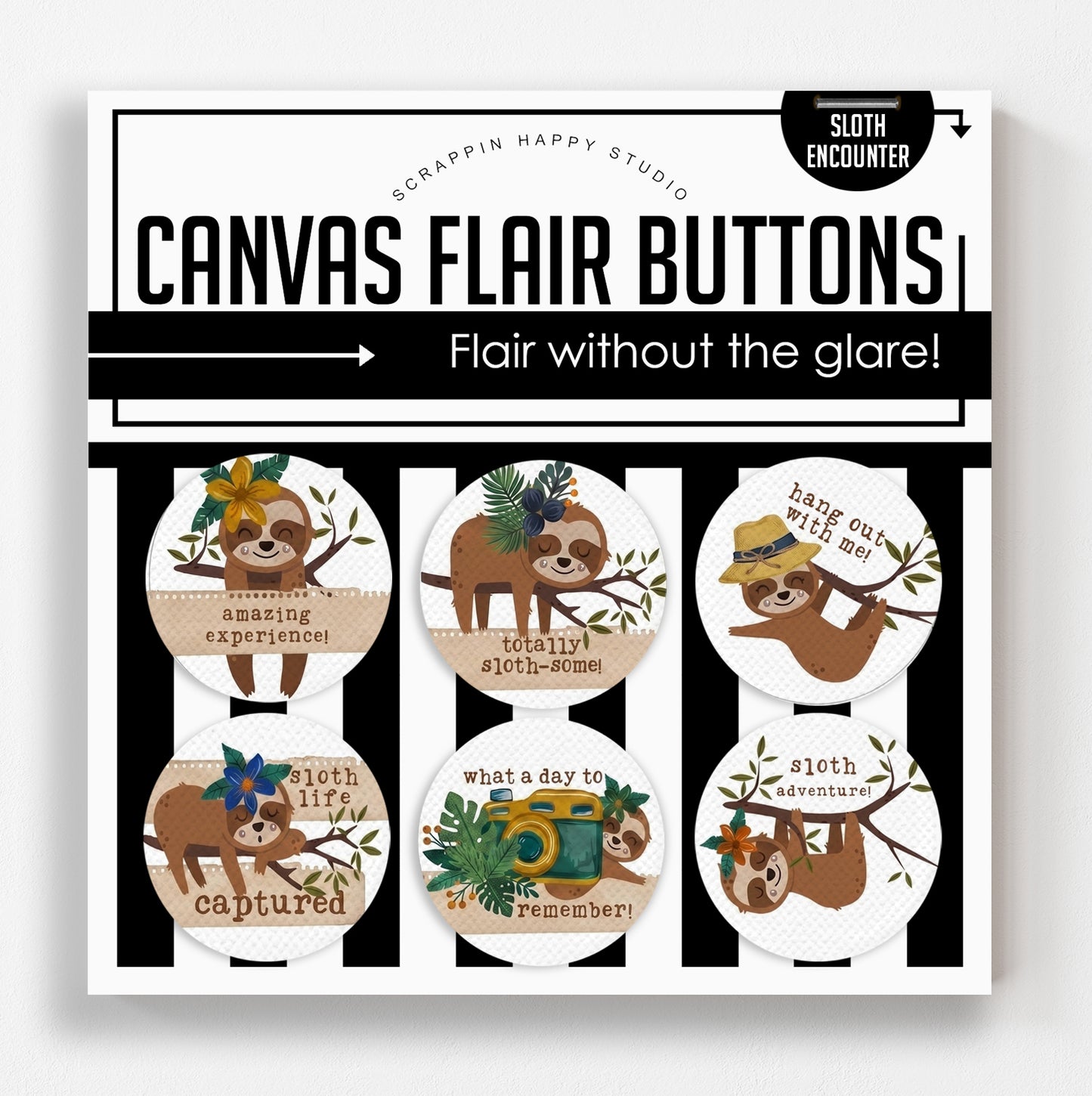 Sloth Encounter Canvas Flair Buttons