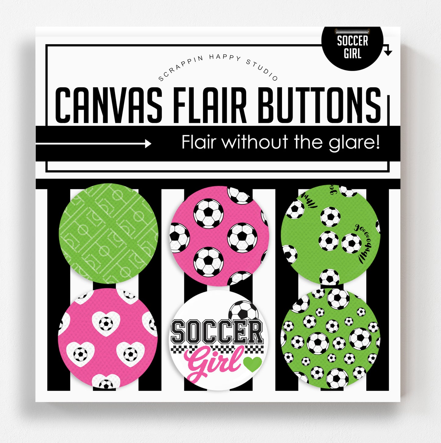 Soccer Girl Canvas Flair Buttons