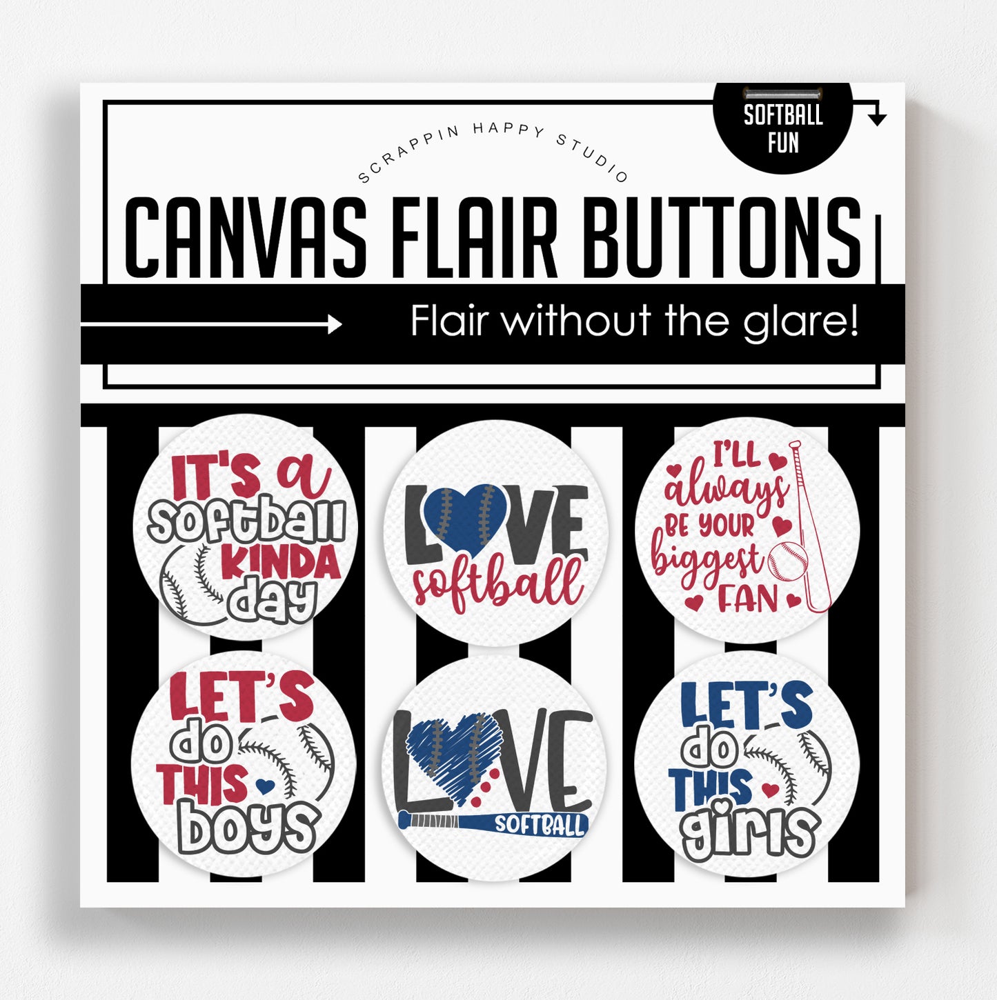 Softball Fun Canvas Flair Buttons