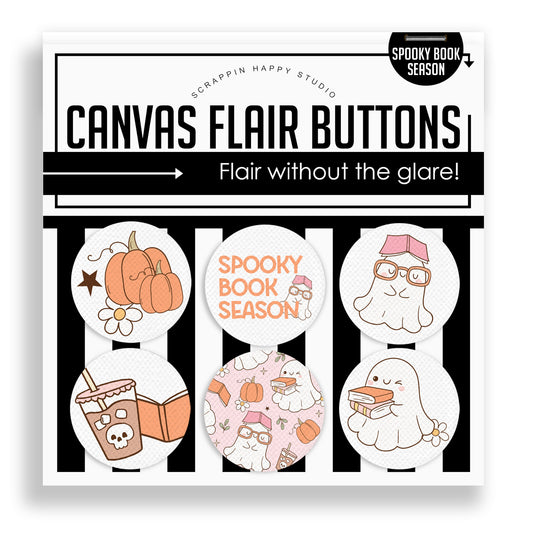 Spooky Book Season Canvas Flair Buttons