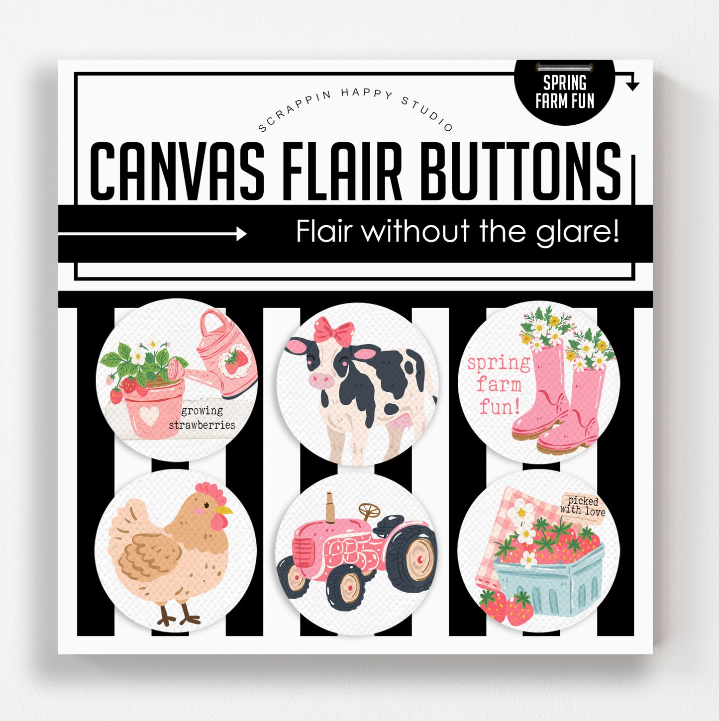 Spring Farm Fun Canvas Flair Buttons