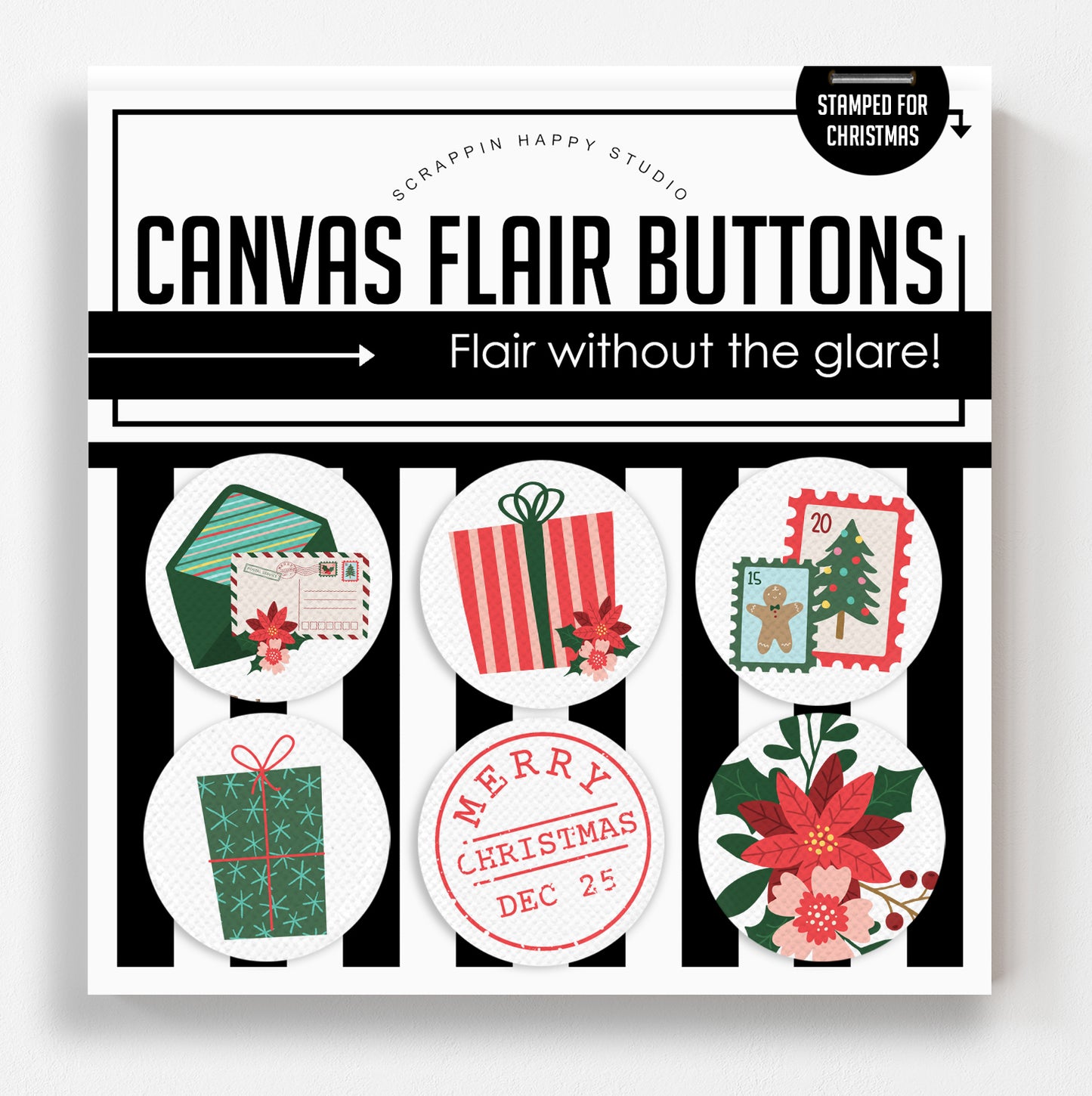 Stamped For Christmas Canvas Flair Buttons