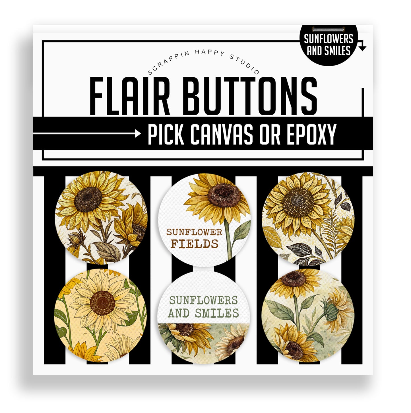 Sunflowers And Smiles Flair Buttons