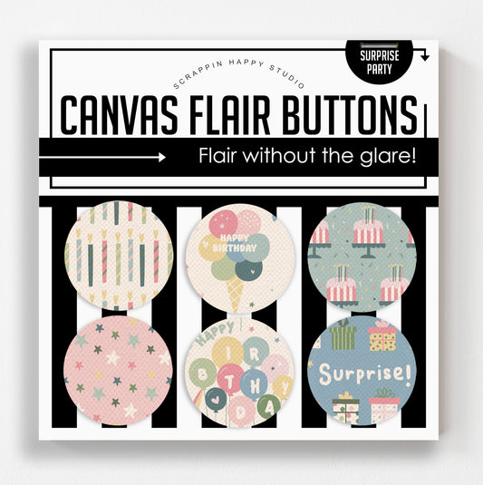 Surprise Party Canvas Flair Buttons