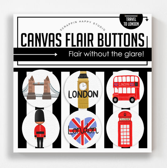 Travel To London Canvas Flair Buttons