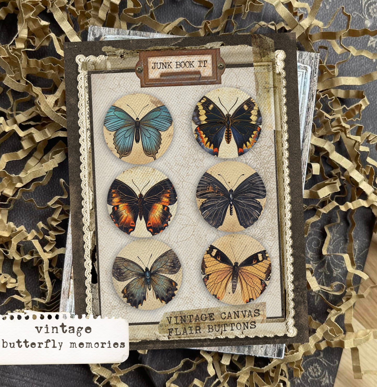 Vintage Butterfly Memories Canvas Flair Buttons